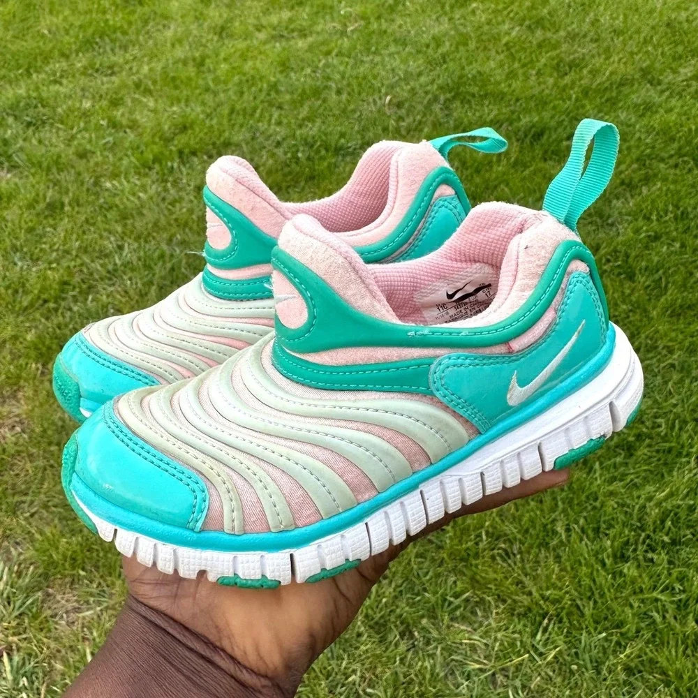 Nike Dynamo Free Kids‎ Slip On Sneakers Toddler Girl Size 11 Teal And Pink
